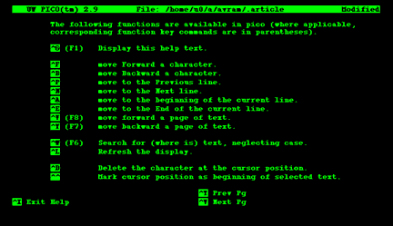 [Screen capture of telnet Pico session]